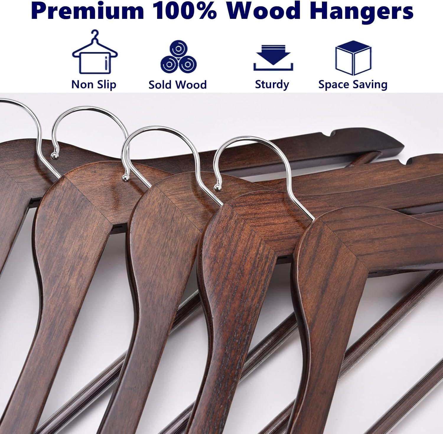 Walnut Wood Anti-Slip Suit Hangers with Chrome Hooks, 17.5"