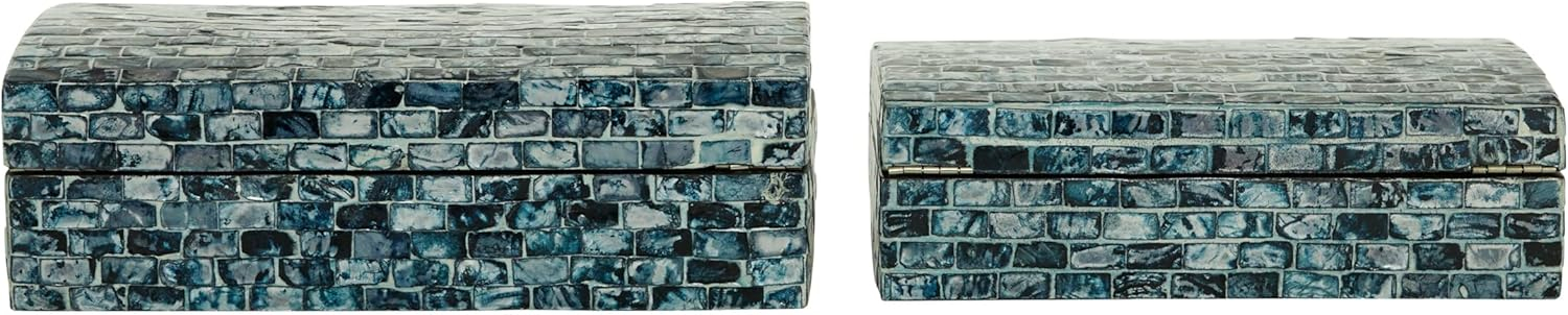 DecMode Handmade Blue Wood Decorative Box with Hinged Lid, 2 Count