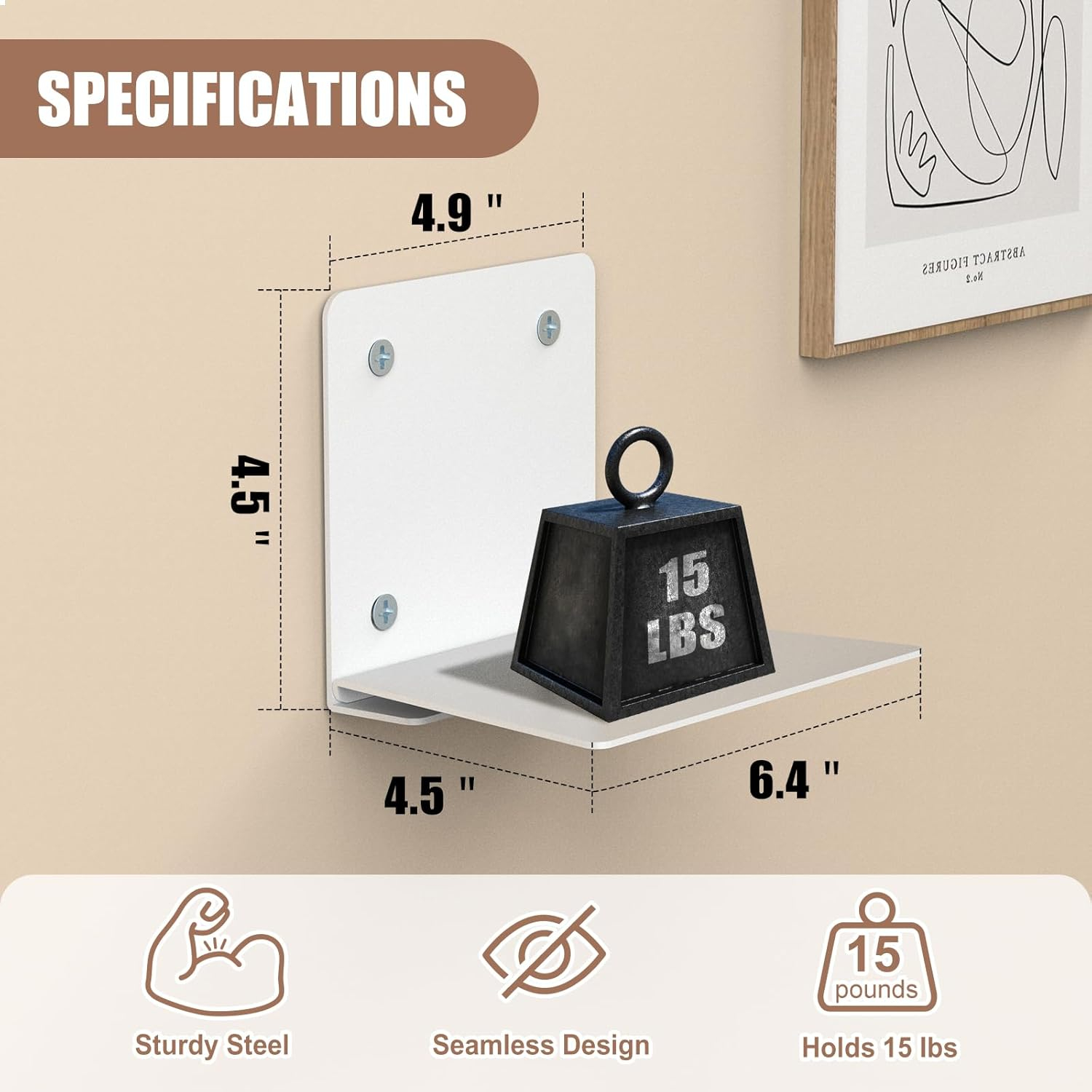 Eapele Invisible Floating Bookshelf, Heavy-Duty Hanging Bookshelves, Steel Constructed Wall Mounted Hidden Bookshelf with Mounting Hardware, 4PCS White