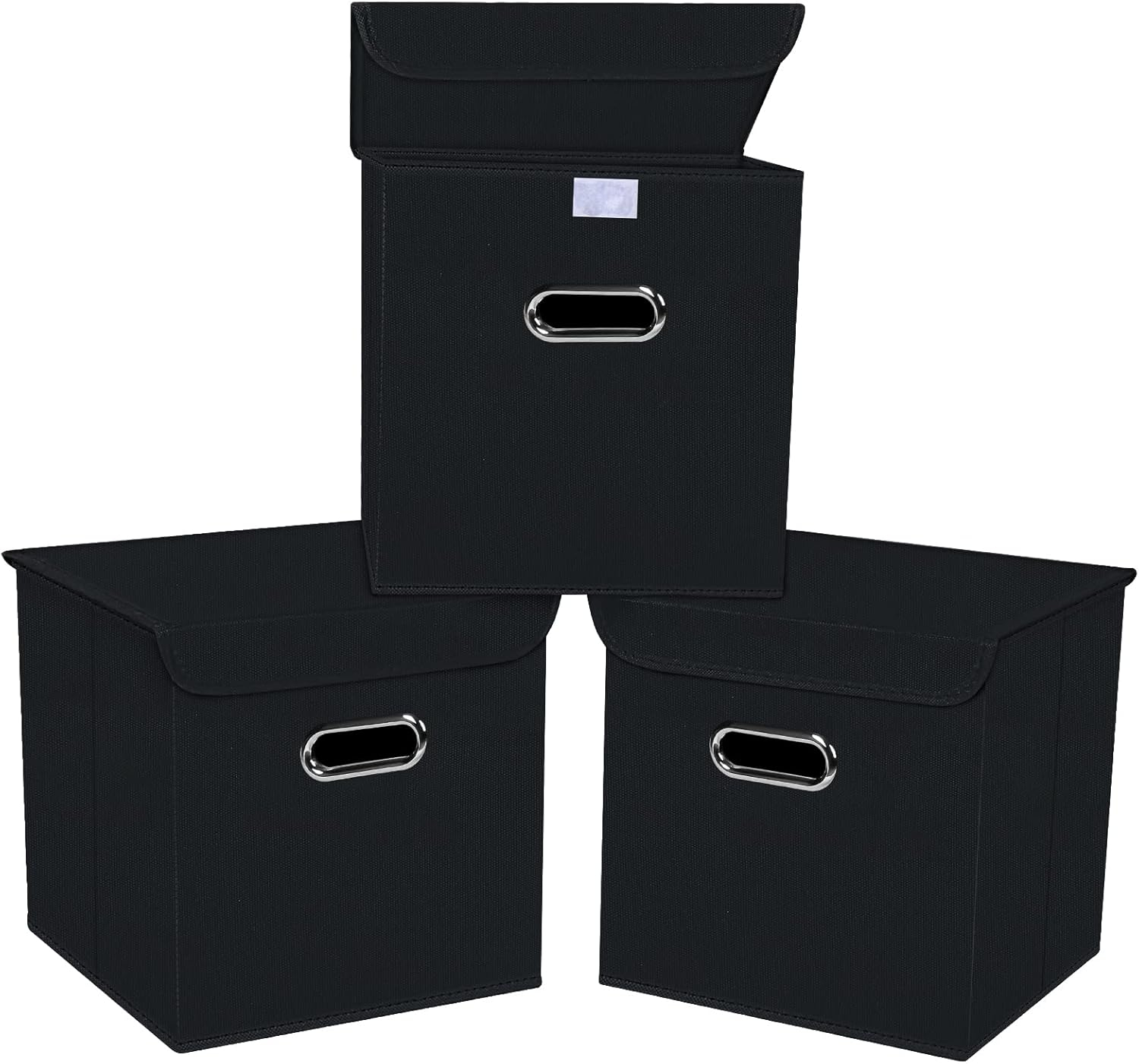 Fabric Storage Cube Bins with Lids Closet Organizers collapsible storage bins basket with Handles for Home,Storage Boxes for Organizing,3 Pack,(black)
