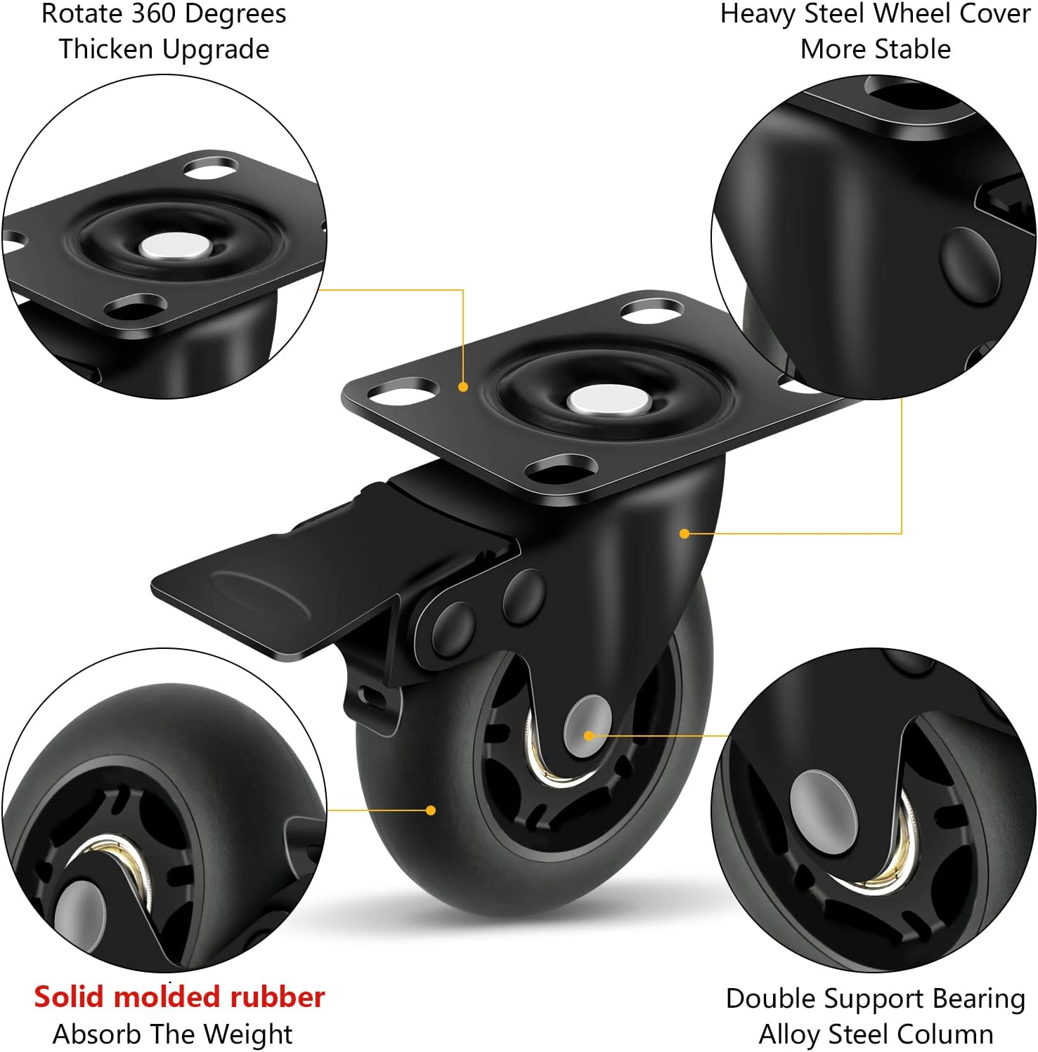 Apllamo 3" Casters Set of 4 ，4 Heavy Duty Quiet Casters, Max Load 2000LBS. Suitable to do Soft Wheels for cart, Glide Quietly and Protect The Floor, casters Set of 4 Heavy Duty.