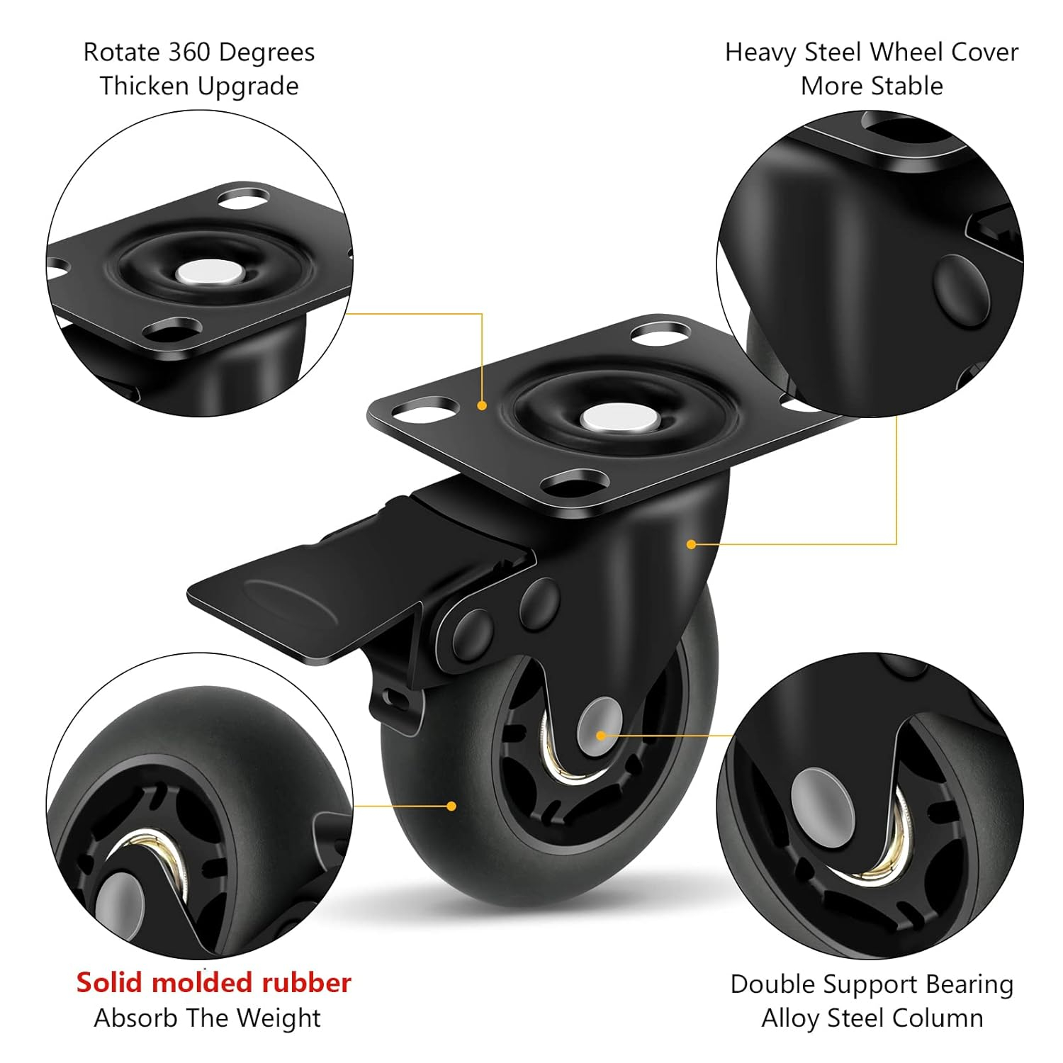 Apllamo 3" Casters Set of 4 ，4 Heavy Duty Quiet Casters, Max Load 2000LBS. Suitable to do Soft Wheels for cart, Glide Quietly and Protect The Floor, casters Set of 4 Heavy Duty.