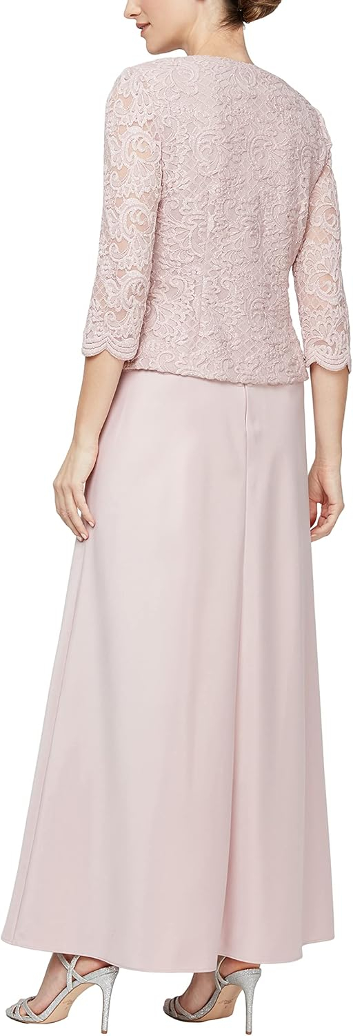 Blush Lace and Satin Long Sleeve Maxi Dress with Jacket