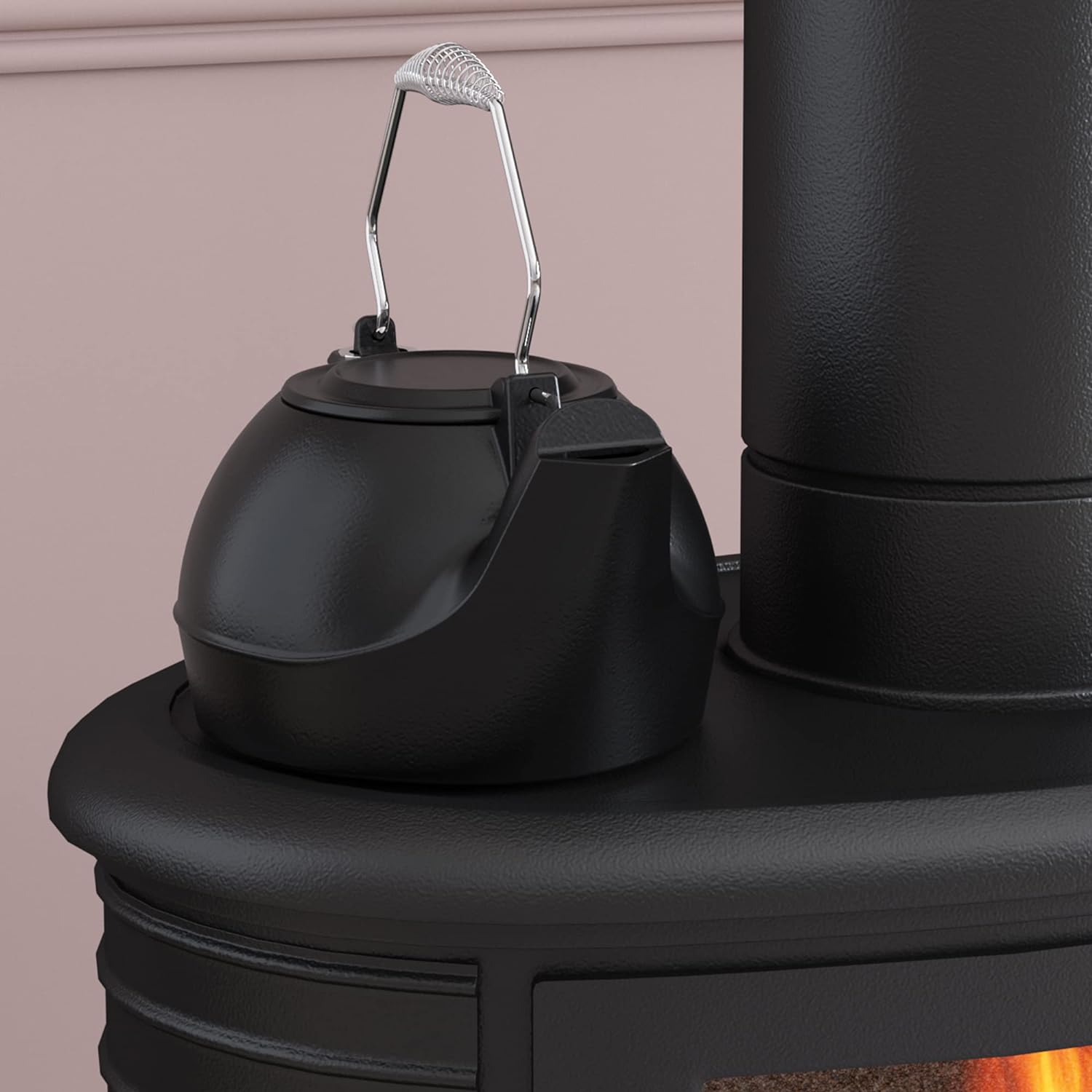 Stove Humidifier, Humidifying Iron Kettle, Wood Stove Kettle, Cast Iron, Chrome Handle