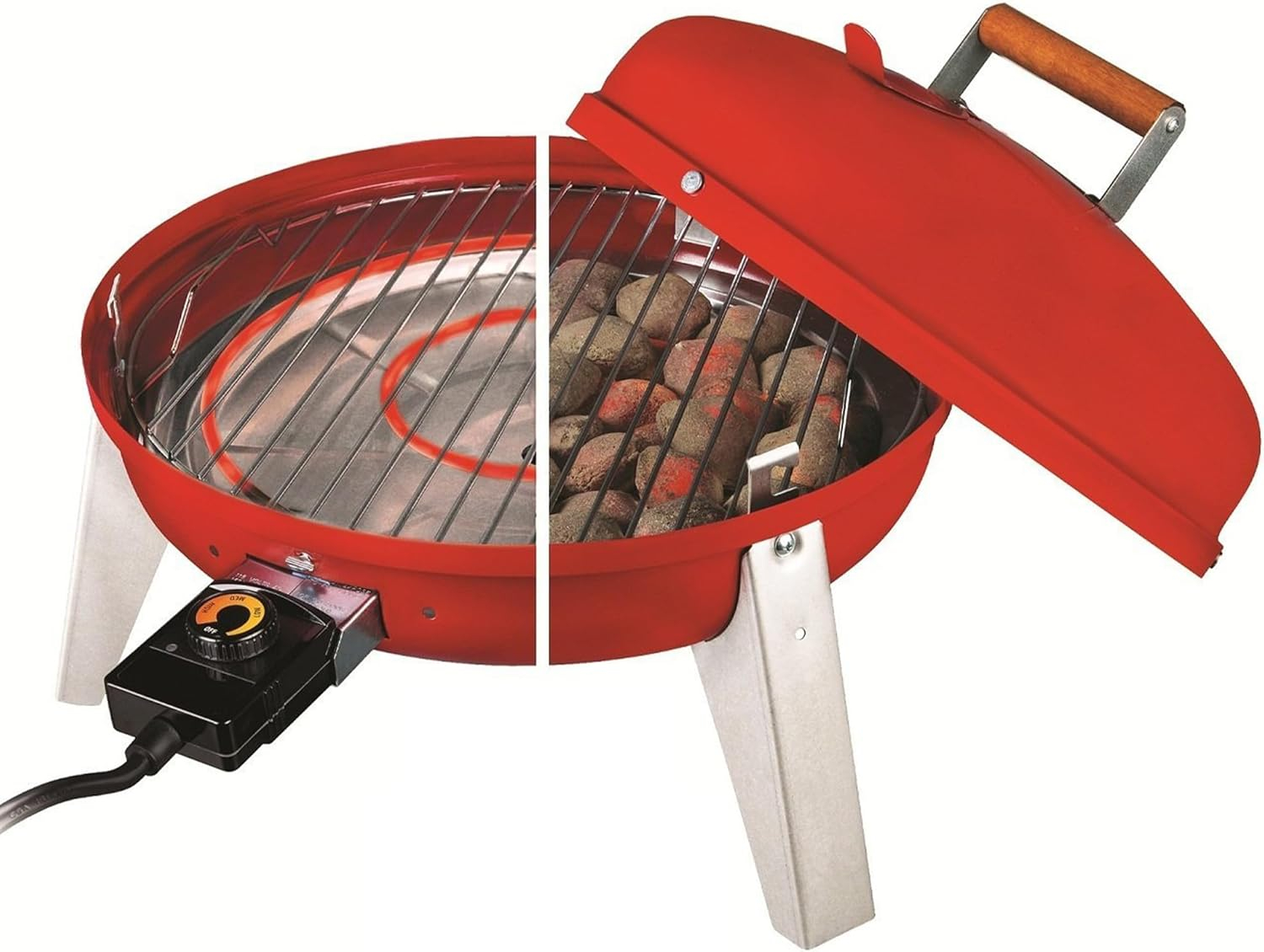 The Wherever Portable Dual Fuel Electric and Charcoal Grill in Red