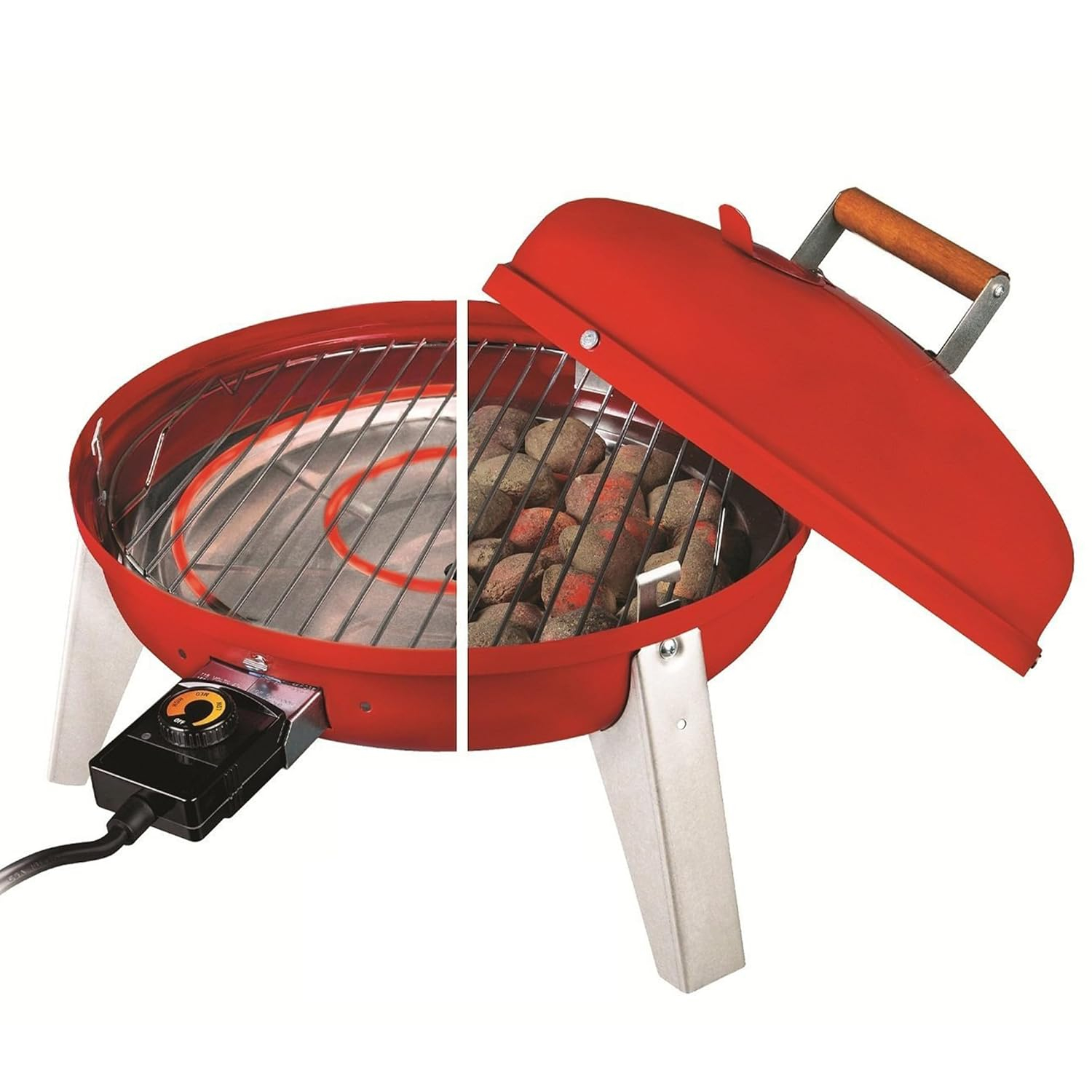 The Wherever Portable Dual Fuel Electric and Charcoal Grill in Red