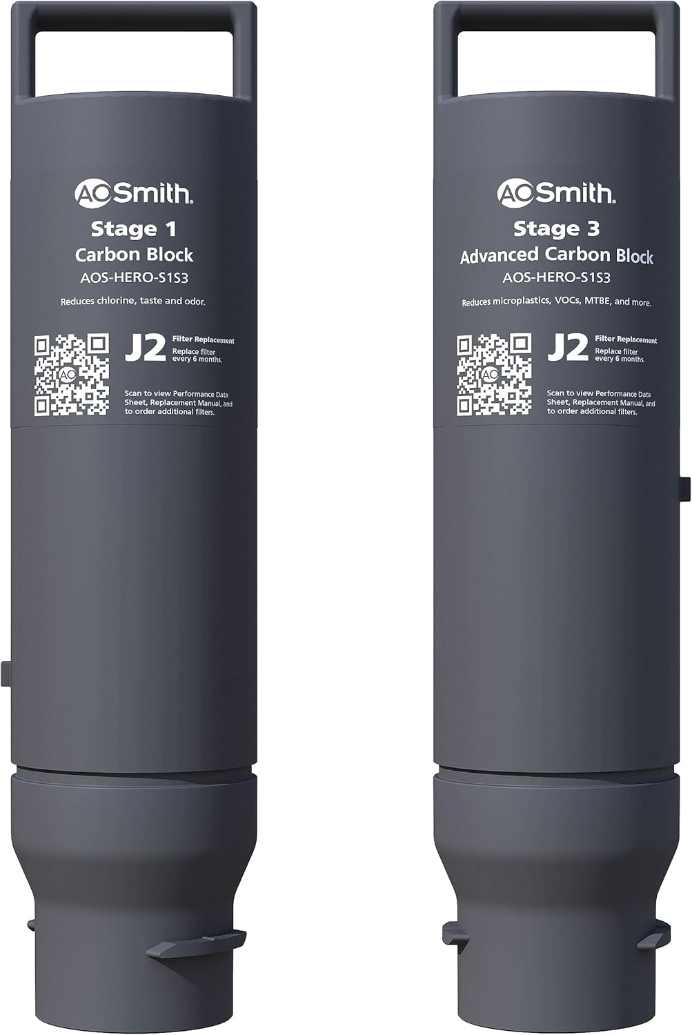 AO Smith Reverse Osmosis Water Filter Replacement Cartridges - Carbon Replacement Filters for AOS-HERO RO Filtration Systems - Reduce Chlorine & Other Contaminants from Drinking Water - AOS-HERO-S1S3