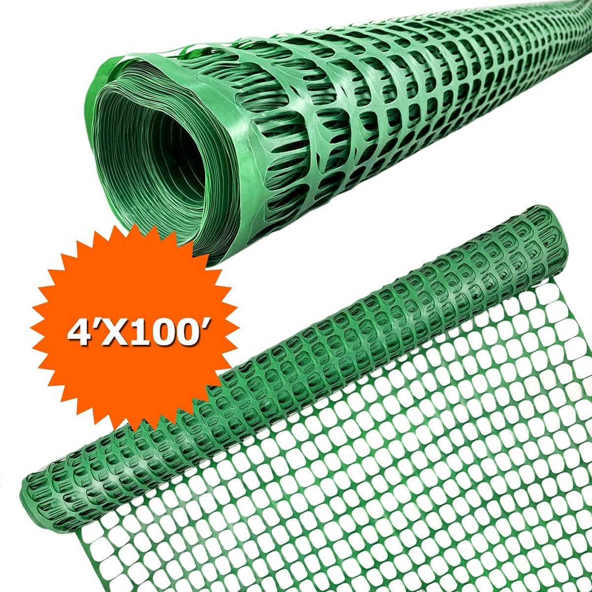 Ashman Plastic Mesh Fence, 4'x50' Feet, 1 Roll, Green, Construction Barrier Netting, Garden Fencing, Fences Wrap, Above Ground, for Snow, Poultry, Chicken, Deer, Patio, Garden Netting, Green 50FT.