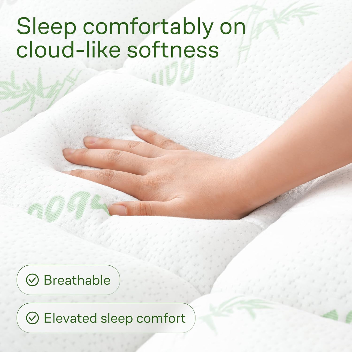 Ultra Soft Queen RV Size Mattress Topper - Viscose Made from Bamboo Pillow Top Mattress Pad for Back Pain Relief - Naturally Cooling for Hot Sleepers, Green