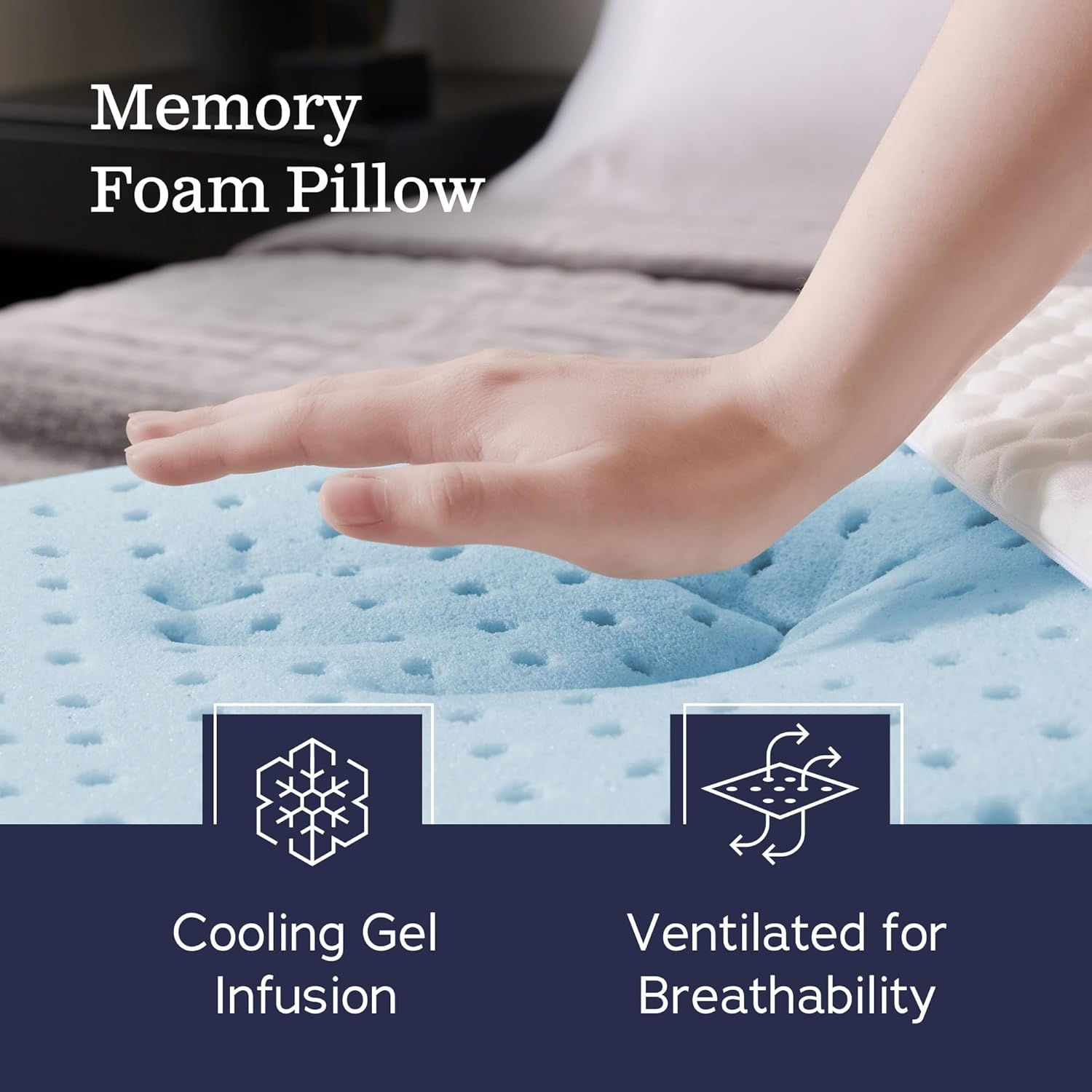 Medium Firm White and Blue Memory Foam Bed Pillow Set