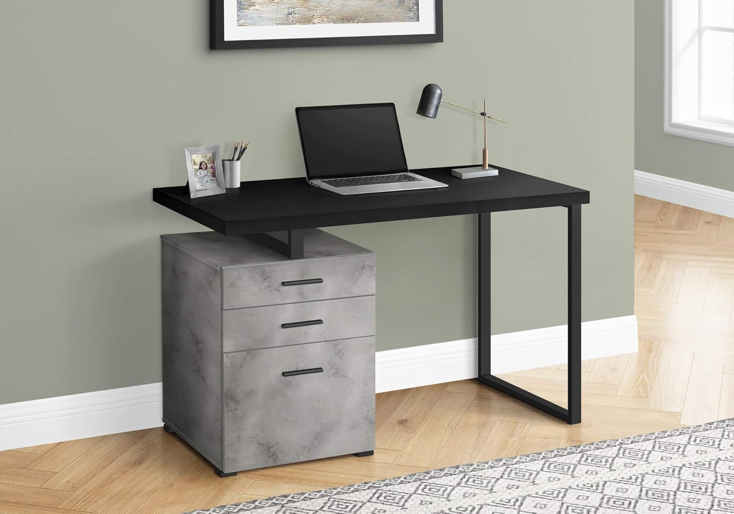 Monarch Specialties Computer Desk, Home Office, Laptop, 48"L, Work, Black And Concrete Laminate