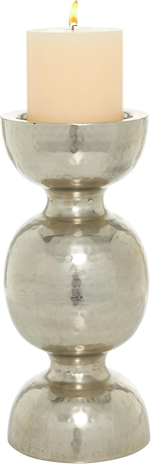 DecMode Silver Metal Handmade Pillar Candle Holder