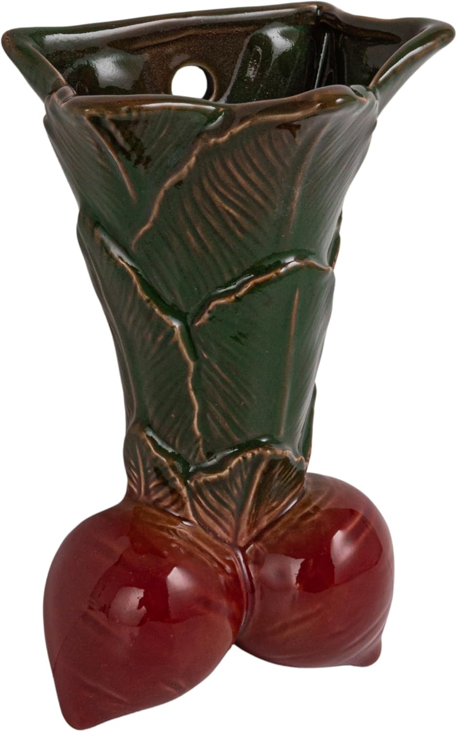 Creative Co-Op Embossed Stoneware Radish Shaped Wall Vase Planter, Green and Red