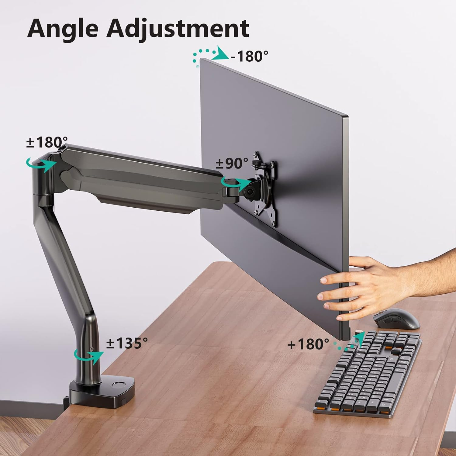 WALI Single Monitor Arm, Gas Spring Single Monitor Mount up to 35 inches and 26.4 lbs, Heavy Duty Monitor Arm Desk Mount, Ultrawide Monitor Mount Desk with C Clamp and Grommet Base (GSMP001XL), Black