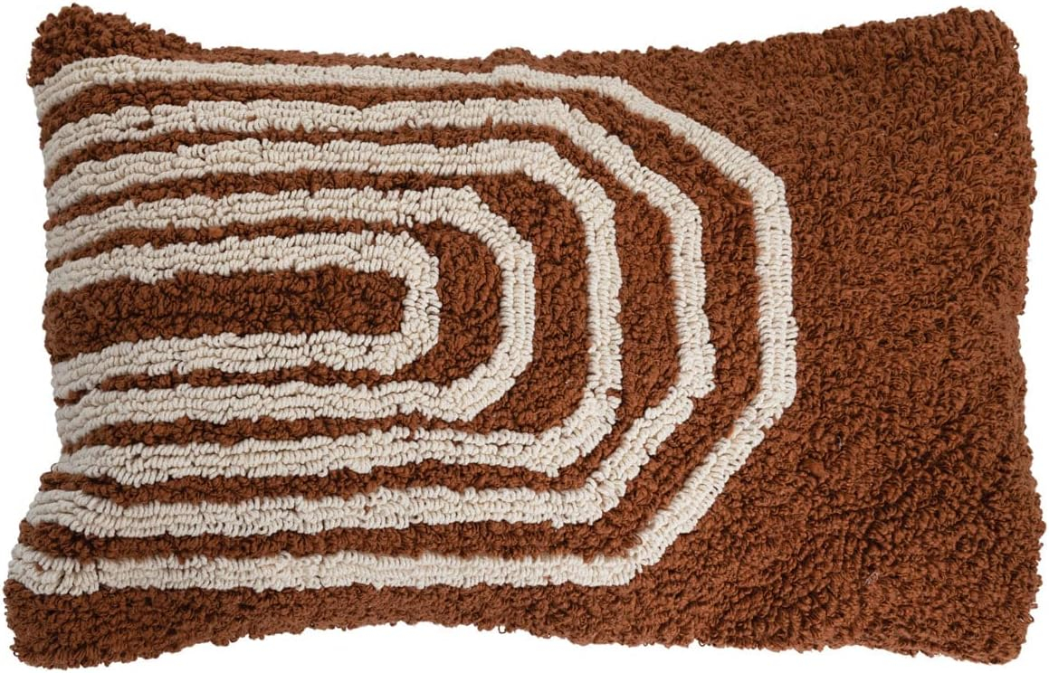 Bloomingville Cotton Tufted Lumbar Geometric Design Pillow, 24" L x 16" W x 1" H, Brown