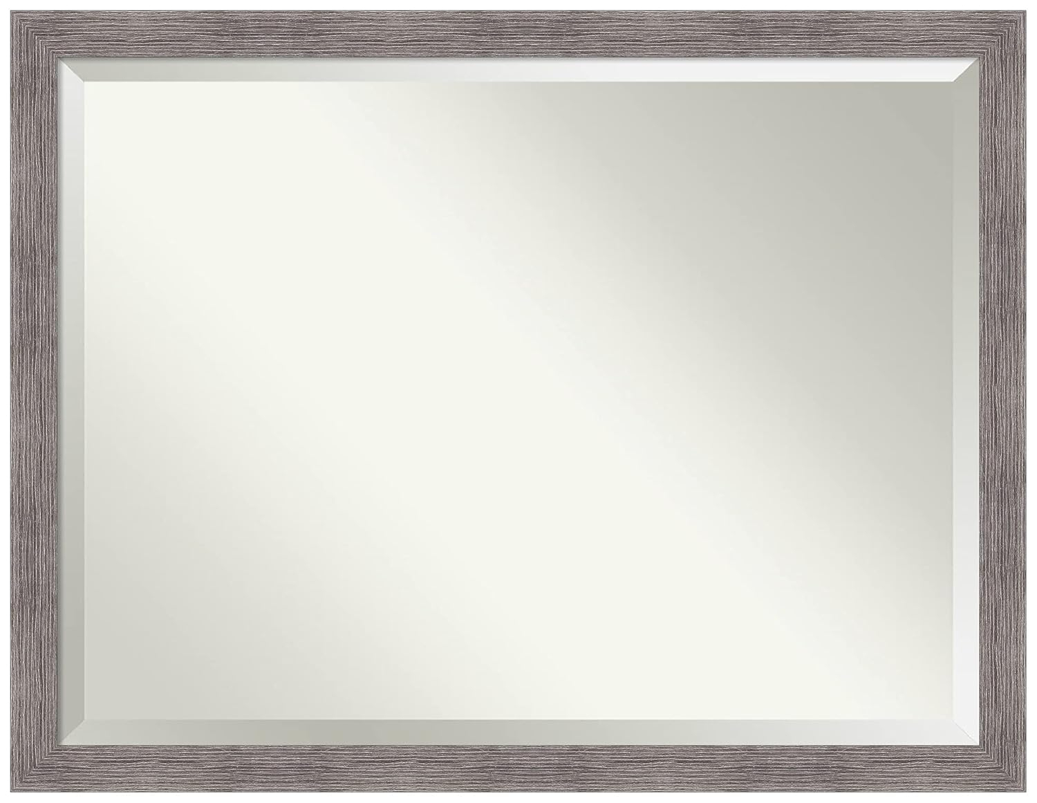 Amanti Art Beveled Bathroom Wall Mirror - Pinstripe Frame Pinstripe Plank Grey Narrow Outer Size: 43 x 33 in