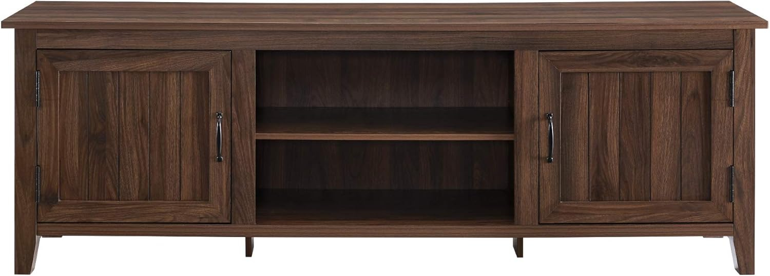 Walker Edison Farmhouse Grooved Door TV Stand for TVs up to 80", Dark Walnut