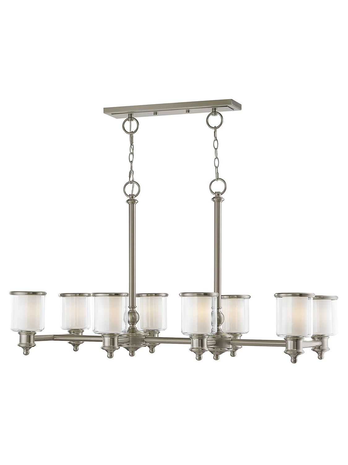 Livex Lighting 40208-91 Transitional Eight Light Linear Chandelier from Middlebush Collection in Pwt, Nckl, B/S, Slvr. Finish, 41.75 inches, 24.50x41.75x20.00, Brushed Nickel