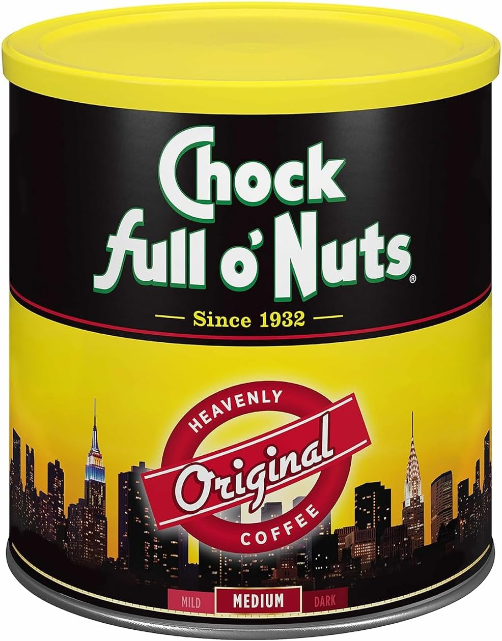 Chock Full o’Nuts Original Roast, Medium Roast Ground Coffee – Gourmet Coffee Beans – Smooth, Full-Bodied and Rich Coffee (30.5 Oz. Can)