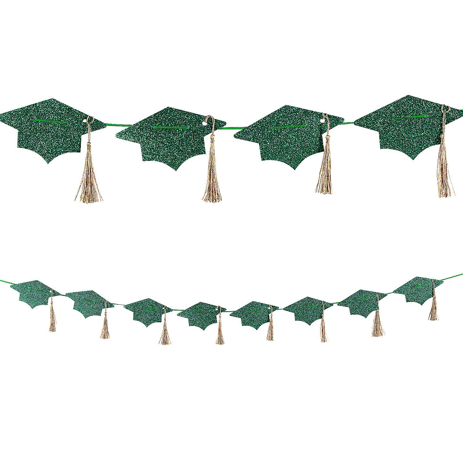Green Glitter Tassel & Graduation Cap Party Garland