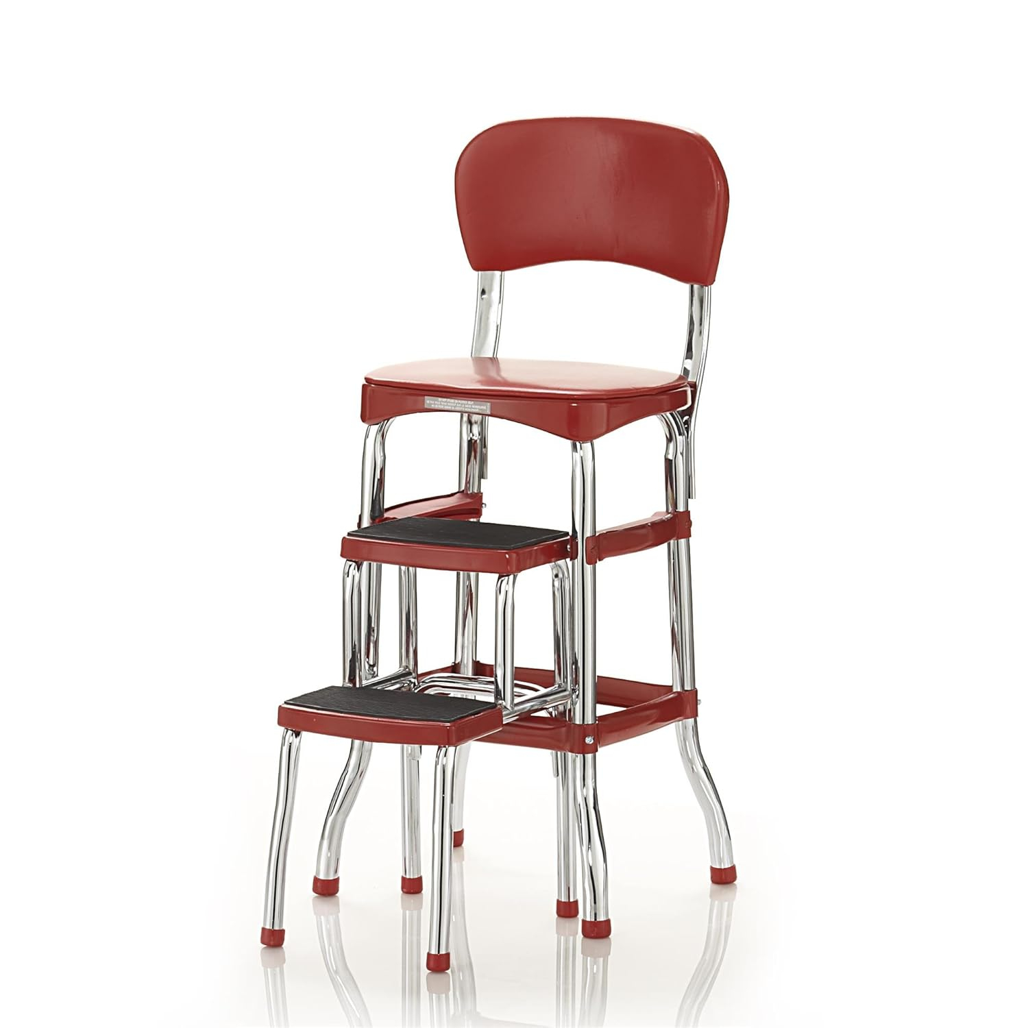 COSCO Stylaire Retro Chair + Step Stool with Pull-Out Steps, 225 lb Weight Capacity (Red, One Pack)