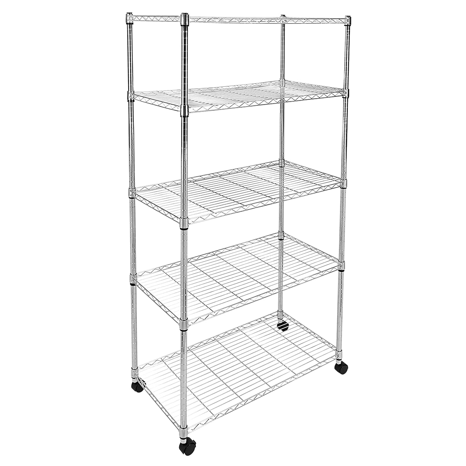 YSSOA 5-Tier Heavy Duty Storage Shelves, 1750 Lbs Loading Capacity, 35.43" W x 17.72" D x 70.87" H Adjustable Shelving Unit with Wheels, Chrome