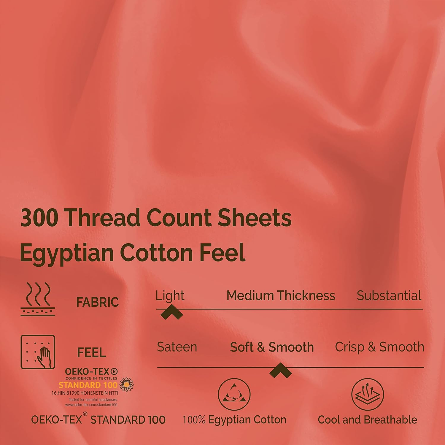 Superior Egyptian Cotton 300 Thread Count Deep Pocket Sheet Set, Full, Coral