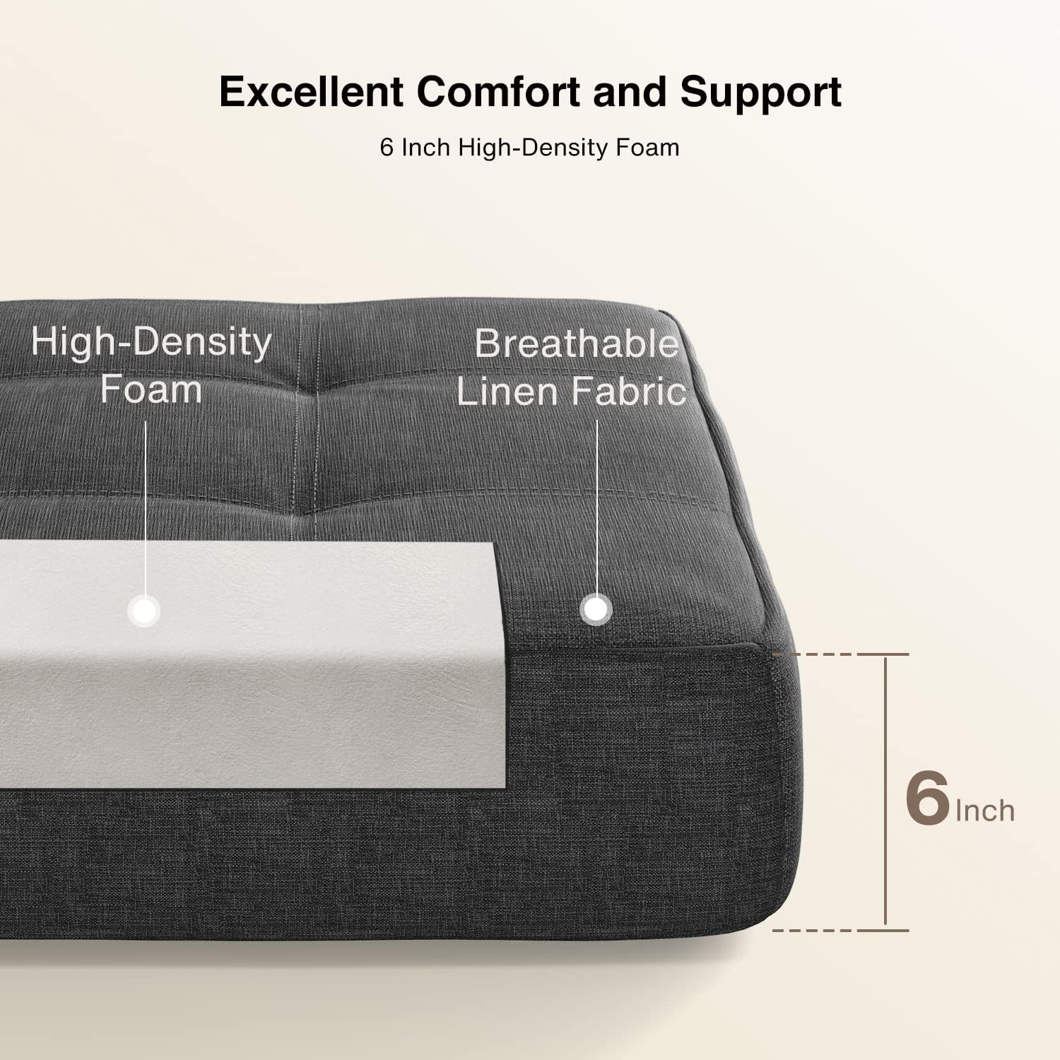 Aiho Sleeper Sofa Bed, Memory Foam Futon Sofa Bed, Convertible Chair Sleeper Floor Couch, Modern Linen Fabric Removable Cover, for Living Room/Apartment/Loft, Dark Grey