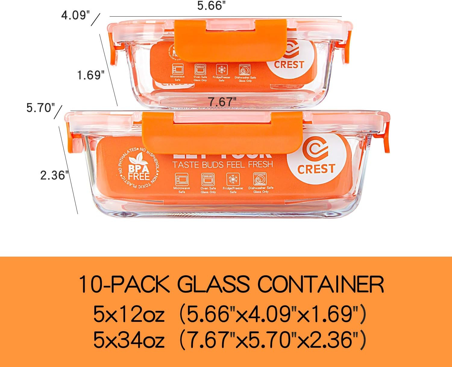 Orange Borosilicate Glass Lunch Box Set with Lids
