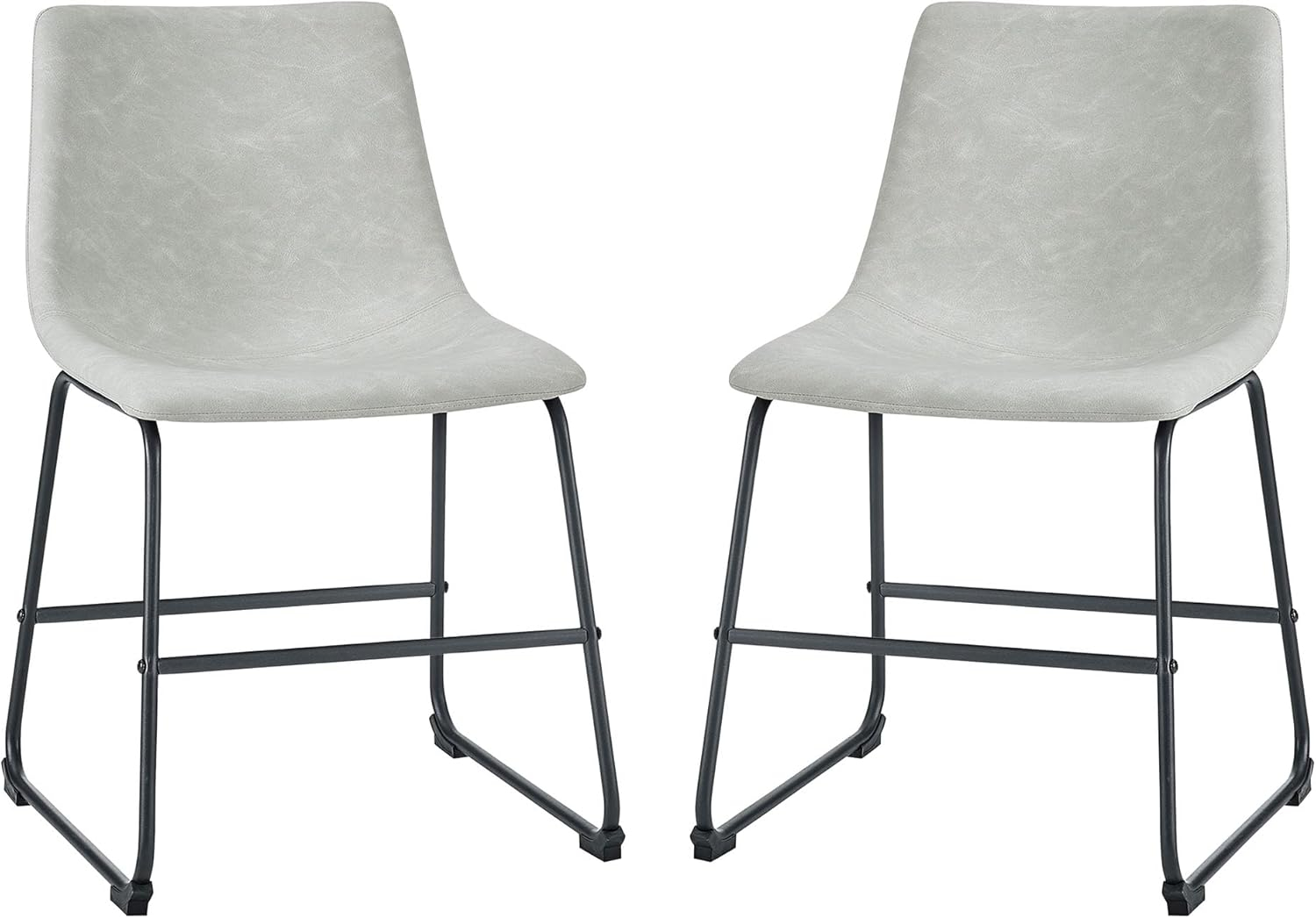 ONKER  Douglas Urban Industrial Faux Leather Armless Dining Chairs, Set of 2, Grey