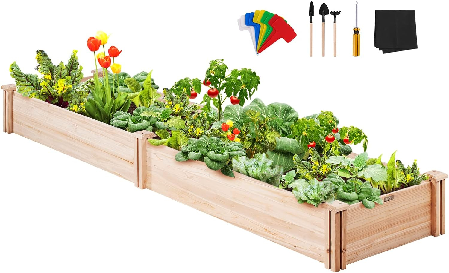 VEVOR Outdoor Wooden Raised Garden Bed Planter, 96 x 24 x 10in, High End Natural Fir Wood No-Bolt Assembly, Elevated Planting Box for Vegetable/Herb in Backyard/Patio
