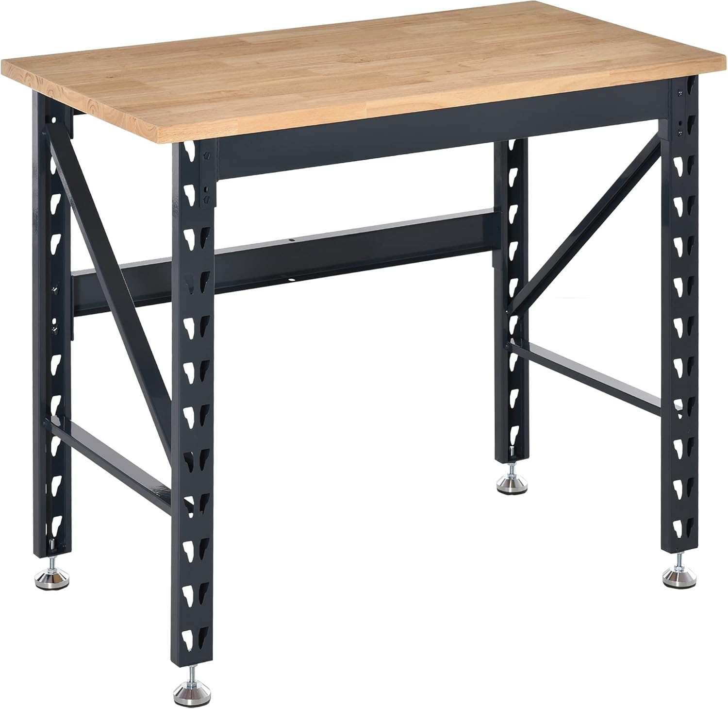 HOMCOM 45" Work Bench with Adjustable Footpads and Large Solid Wood Tabletop Tool Table for Garage, Weight Capacity 1100 lbs