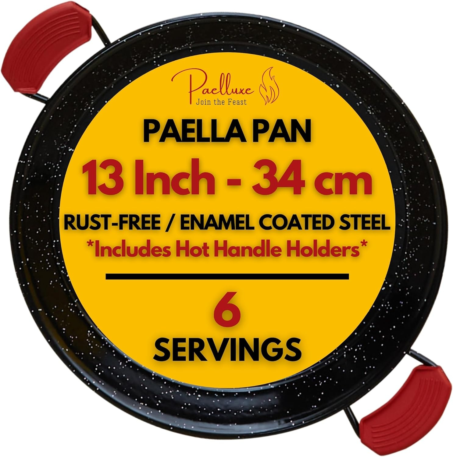 Paelluxe 22 Inch Paella Pan 16 Servings - Enamelled No Rust Easy to Clean Steel Pan Propane - Gas Burners for Cooking - Indoor & Outdoor Cooking Skillet - Cacerola Paellera Sarten - Mother's Day Gift