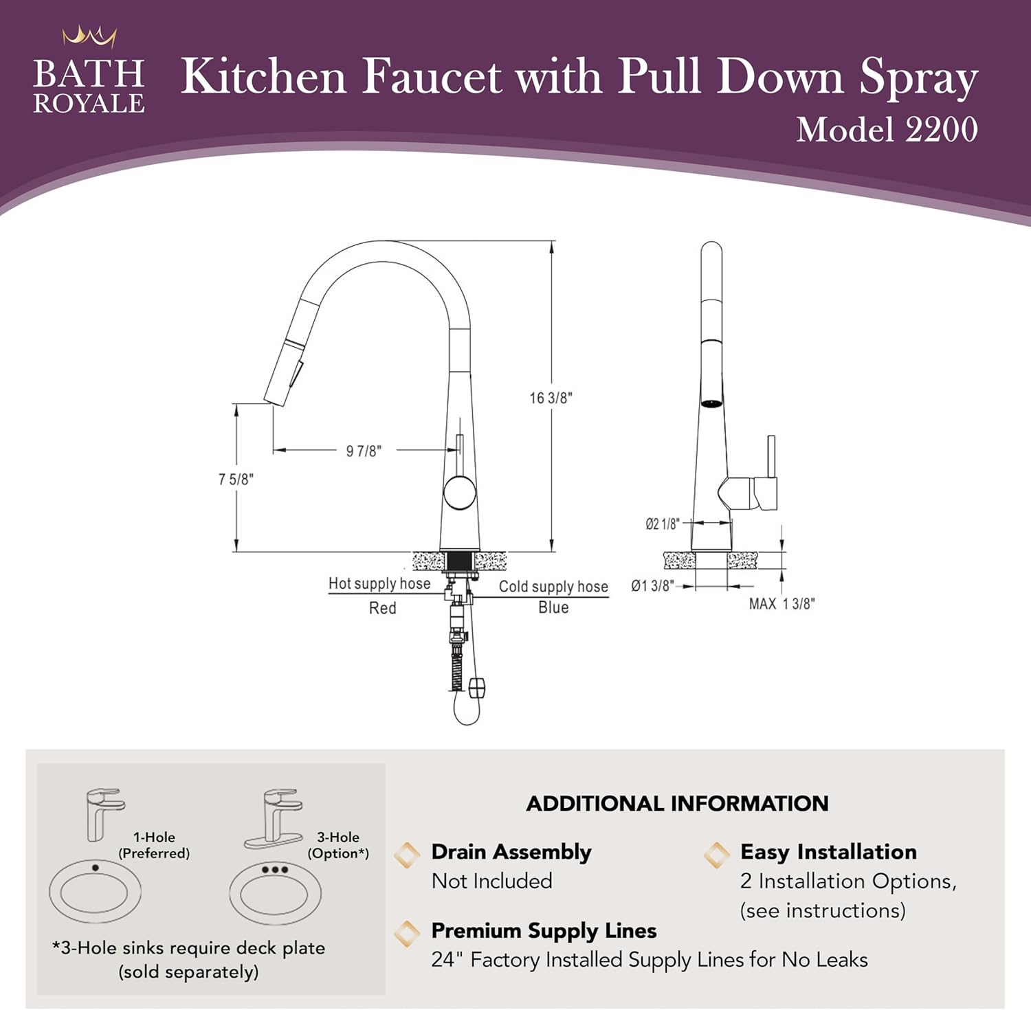 Lucas Single Handle Pull Down Sprayer Kitchen Faucet, Matte Black