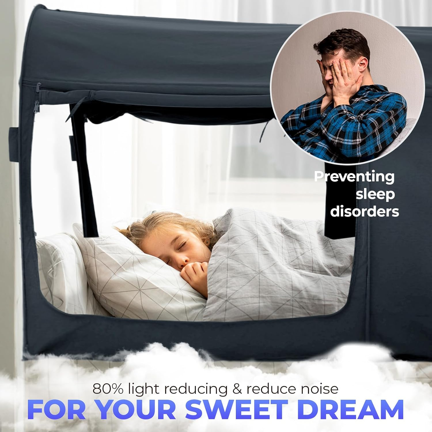 Bed Canopy Tent Privacy Space Twin Size Indoor Curtains Gray Cottage Unisex