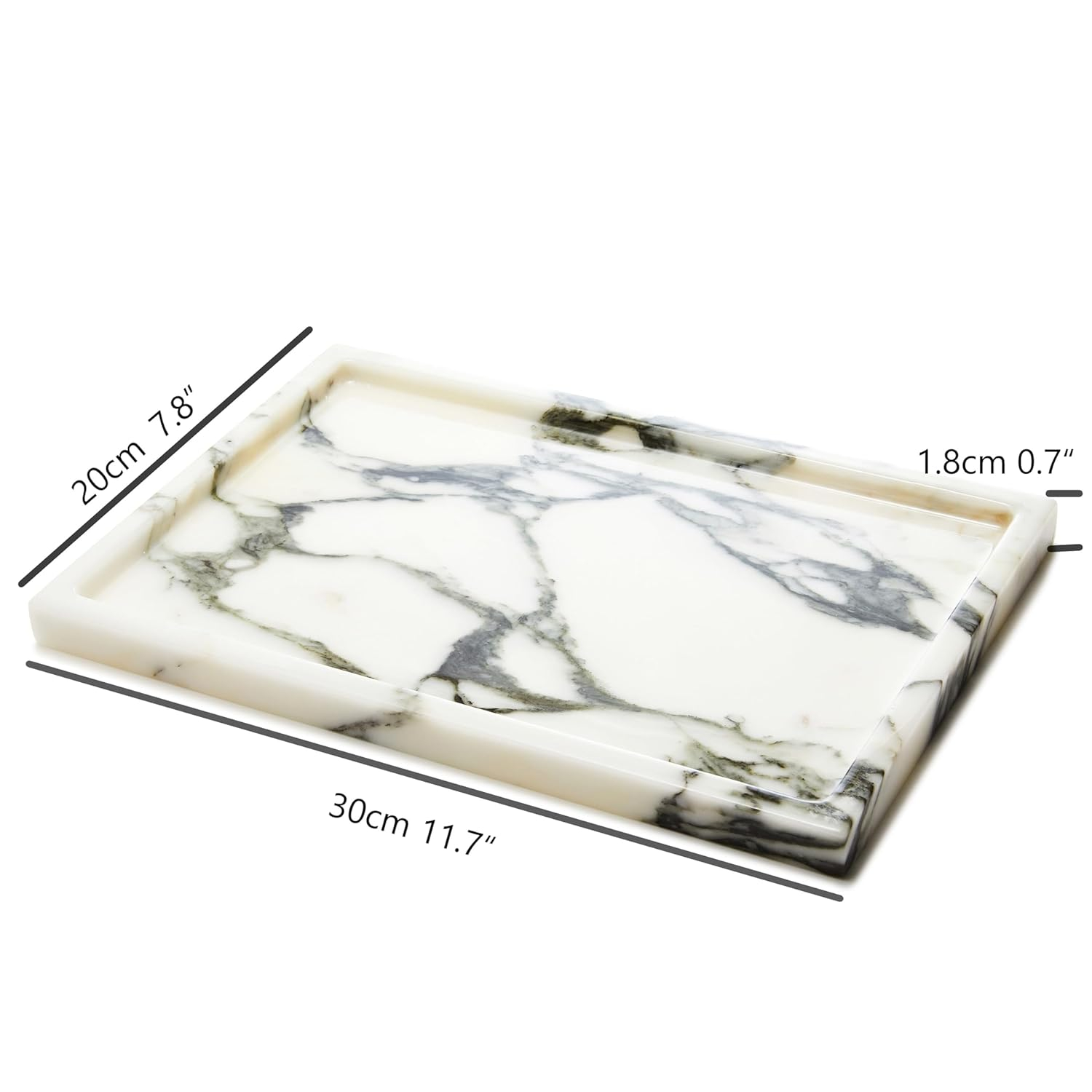 LYS&LYX Natural Marble Vanity Tray: Genuine Stone Storage Tray for Home Decor, Bathroom, Kitchen, and Dresser (Non-Resin/Non-Ceramic (arabescato, 300mm*200mm)