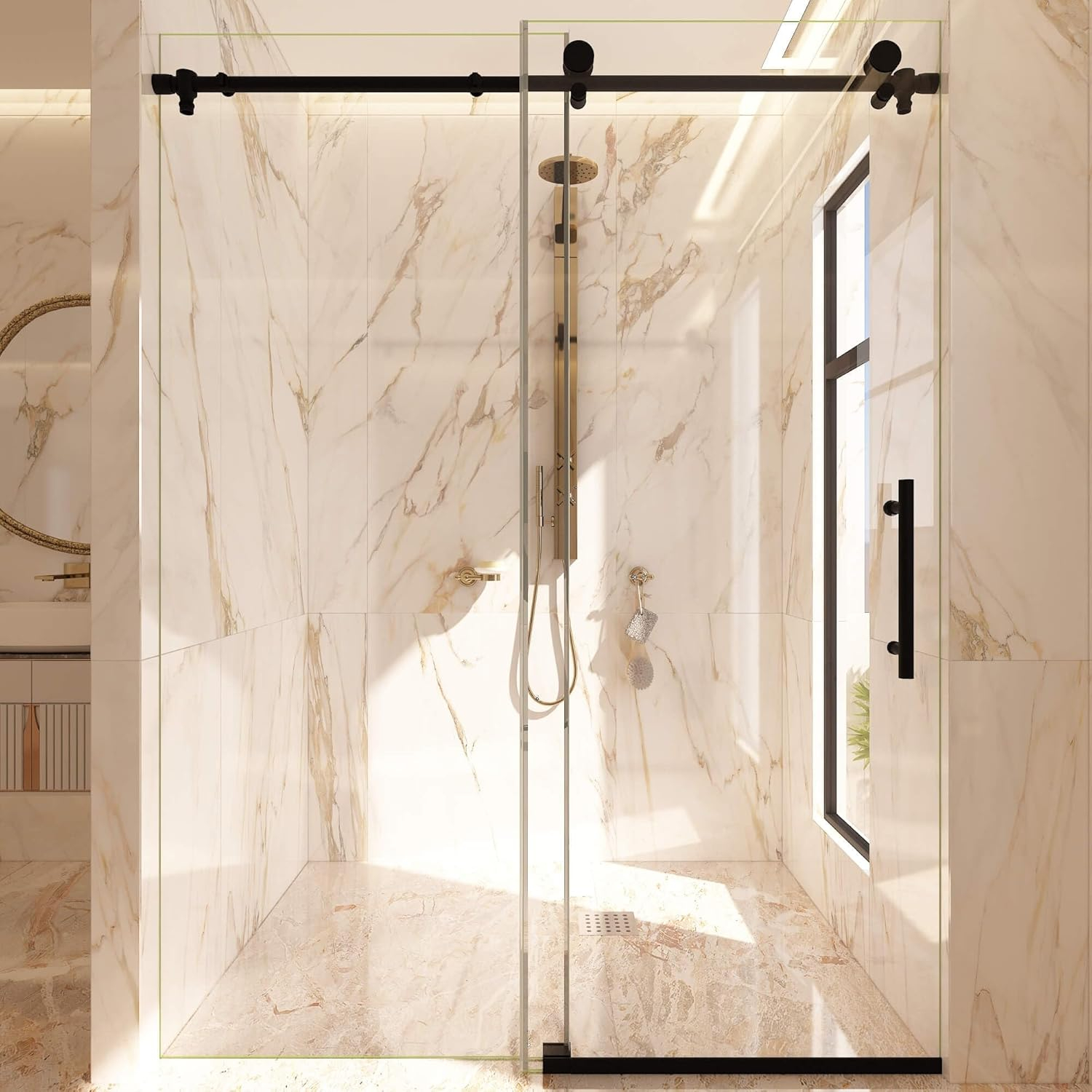 Frameless Single Sliding Shower Door 5/16" Thick Glass 48 X 76