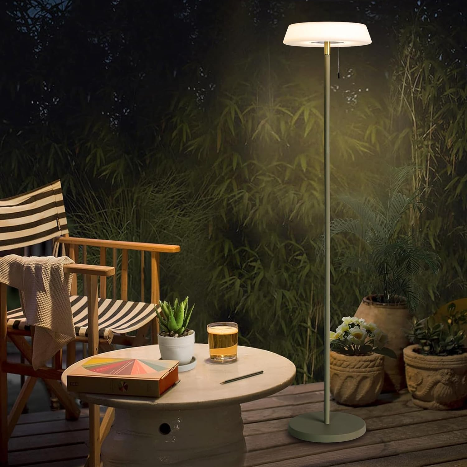 Solar LED Outdoor Floor Lamp Waterproof, 3 Level Dimmable Floor Night Light, Portable Cordless USB Rechargeable, for Home/Deck/Garden/Patio (Khaki)