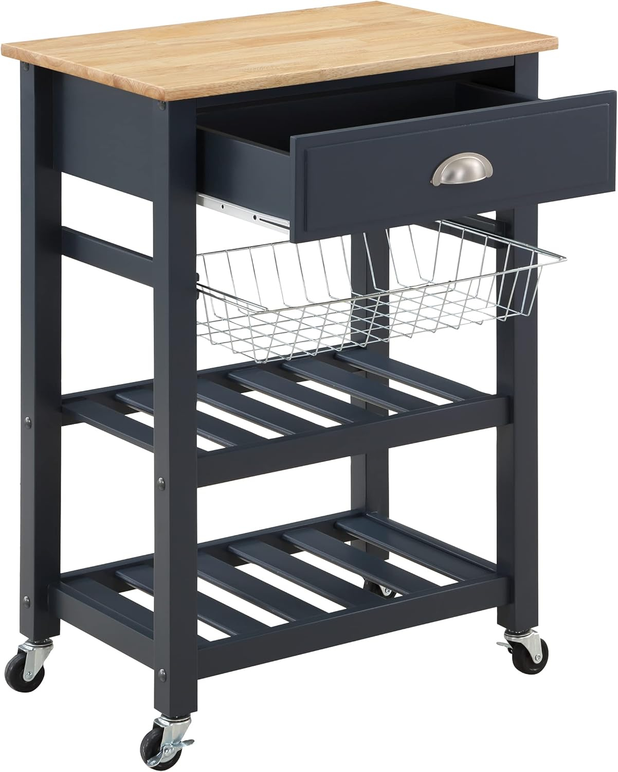 Hampton Engineered Wood Kitchen Cart With Wood Top and Blue Stone Base