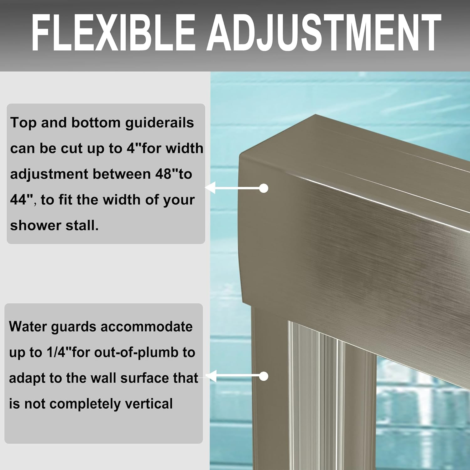 44-48 in.W x 72 in.H Semi-Frameless Sliding Shower Door In Brushed Nickel Finish, 1/4 in.(6mm) Clear Tempered Glass.