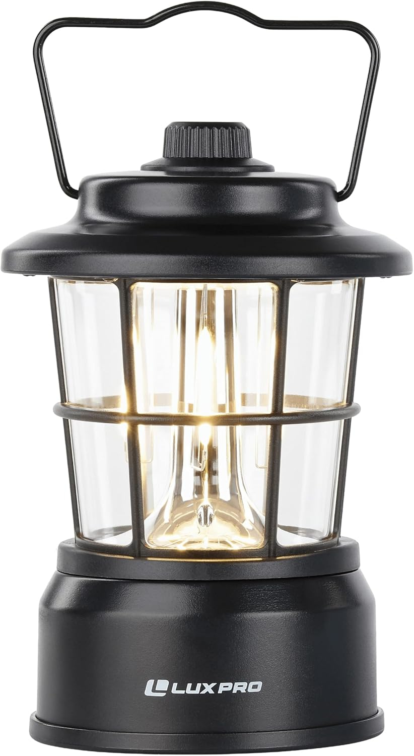 LUXPRO LP1535 265 Lumen Retro LED Lantern - Battery-Powered Emergency Lantern - LED Lamp for Power Outages, Emergency Kit, or Survival Pack - Black