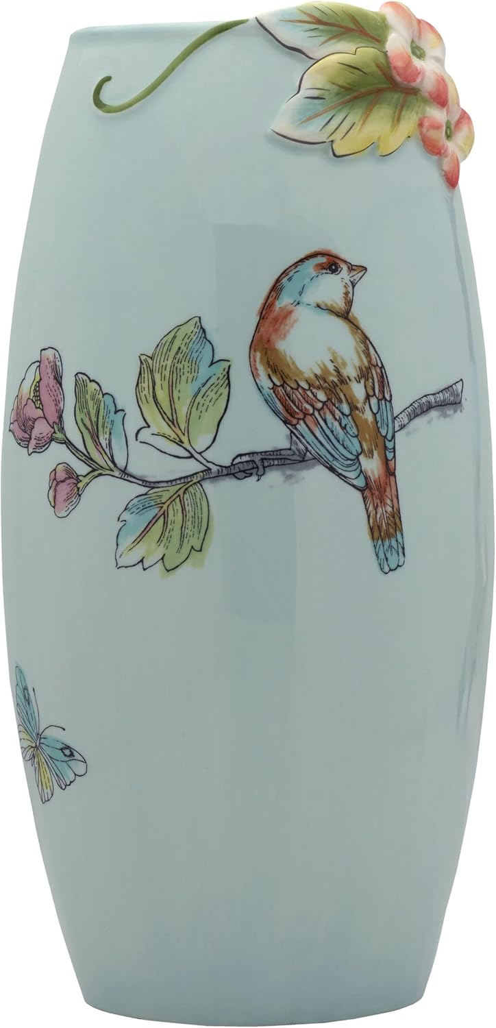 10.25 in. English Garden Blue Ceramic Flower Vase
