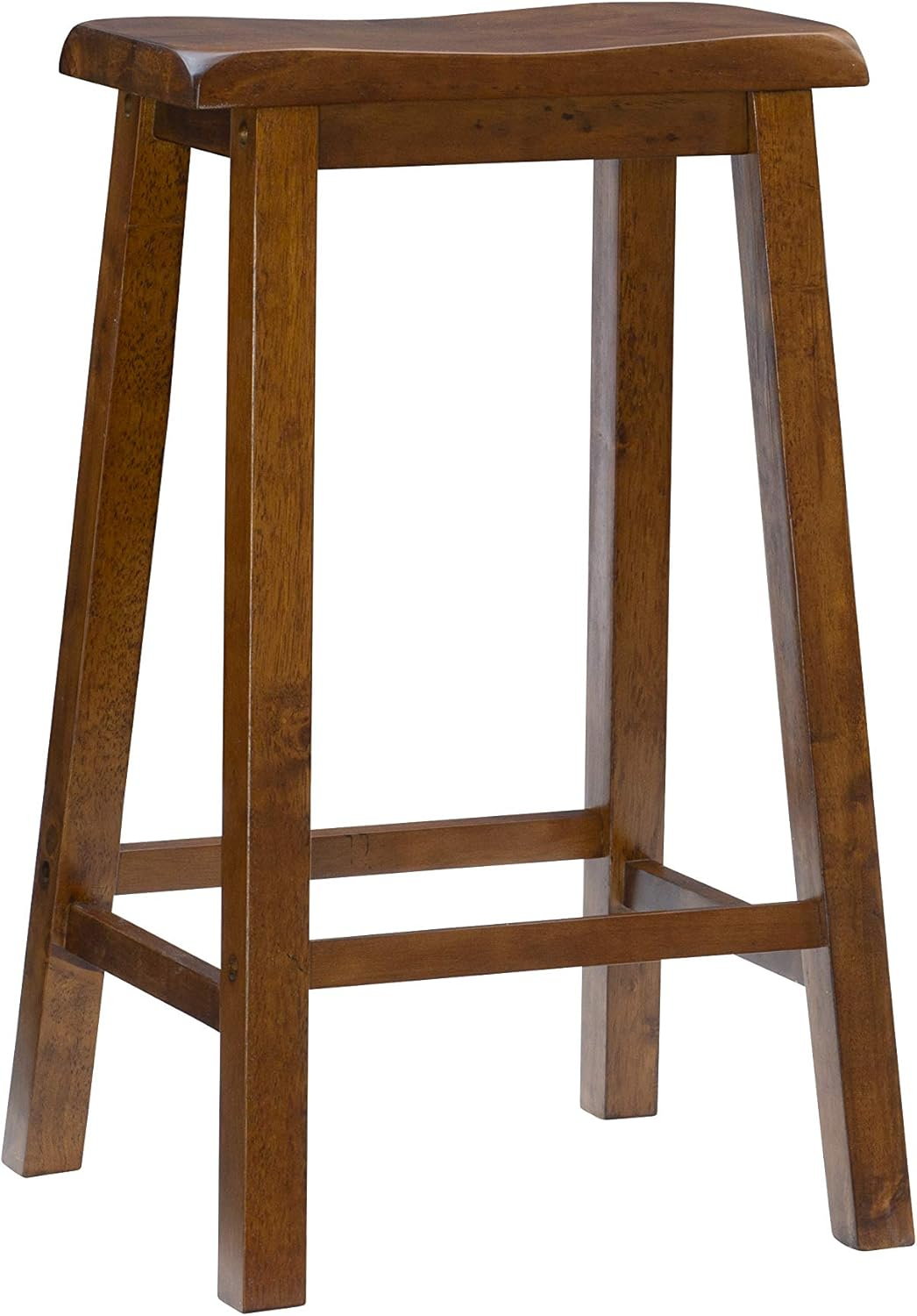 Linon Beamon 29" Sturdy Wood Backless Saddle Seat Bar Stool in Honey Brown