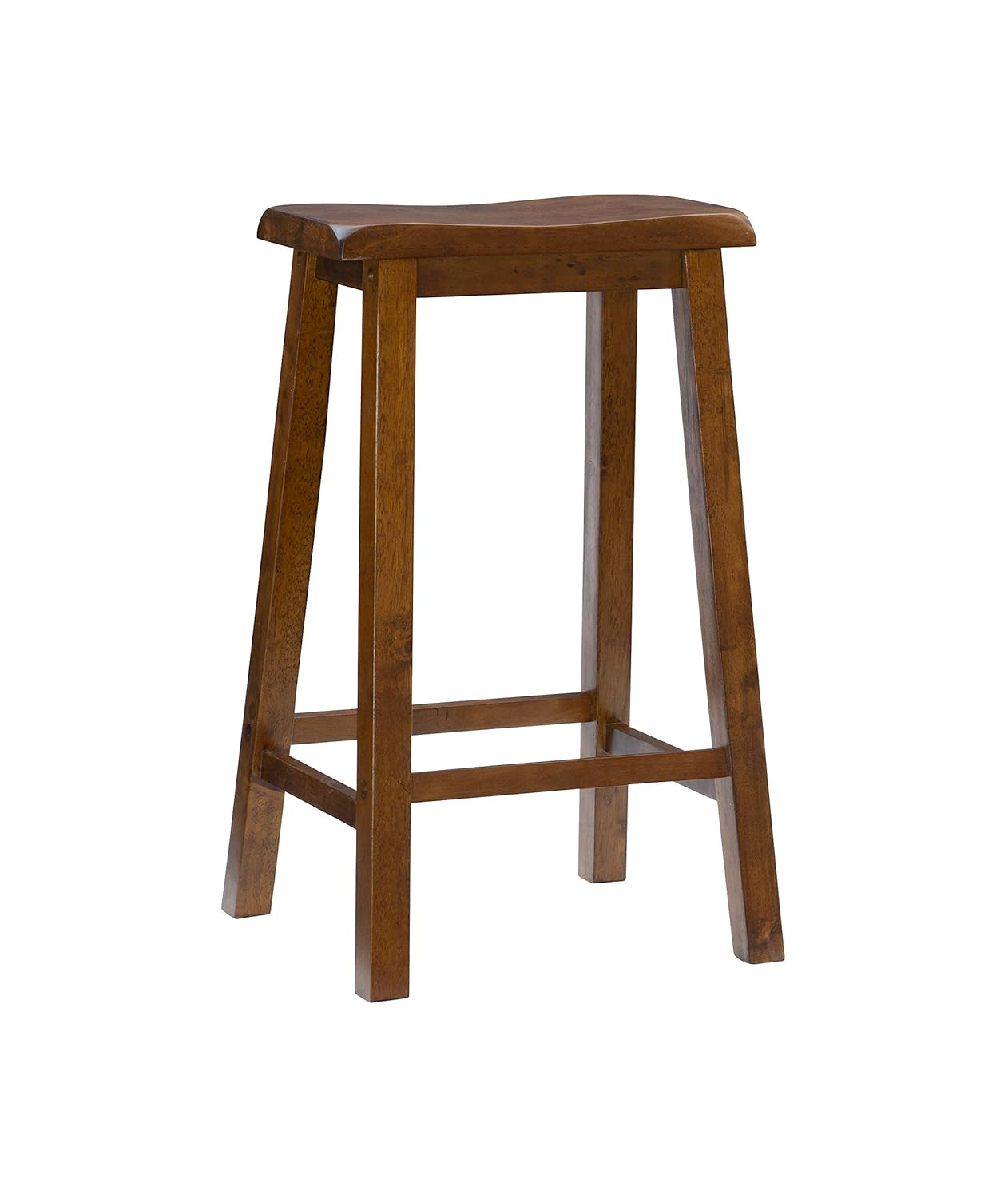 Linon Beamon 29" Sturdy Wood Backless Saddle Seat Bar Stool in Honey Brown