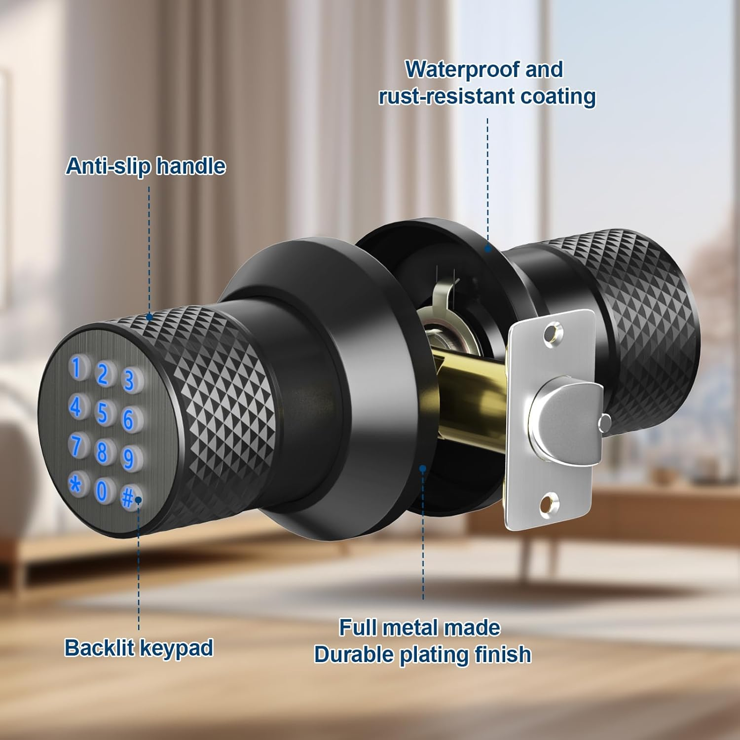 Smart Lock,Keyless Smart Lock Digital Door Lock with Keypad, Waterproof Electronic Keypad Door Lock with Spare Keys, Great for Home, Hotel and Office