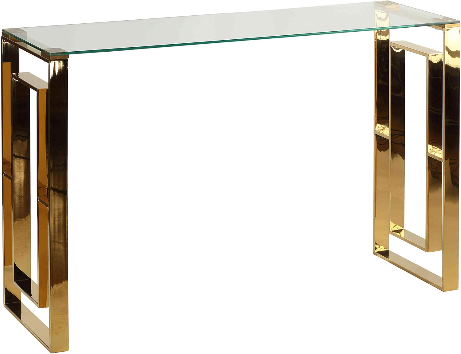 Cortesi Home Laila Console Table in Gold Stainless Steel and Clear Glass, 47"