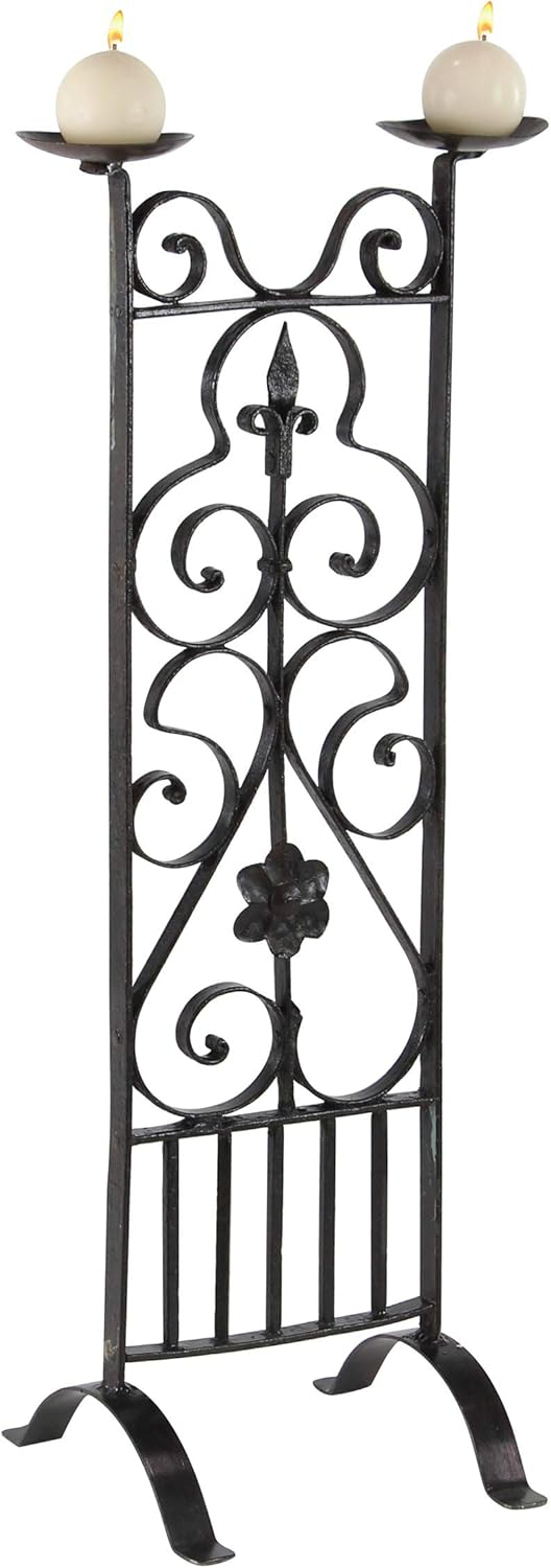 Decmode Traditional 32 X 13 Inch Black Iron Two-Light Candle Stand