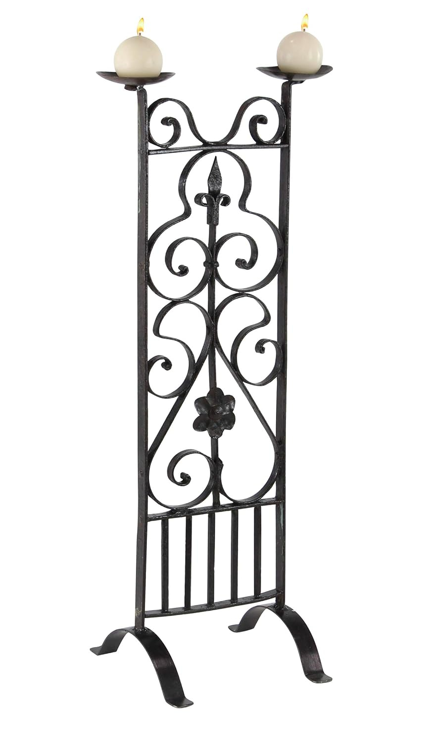 Decmode Traditional 32 X 13 Inch Black Iron Two-Light Candle Stand
