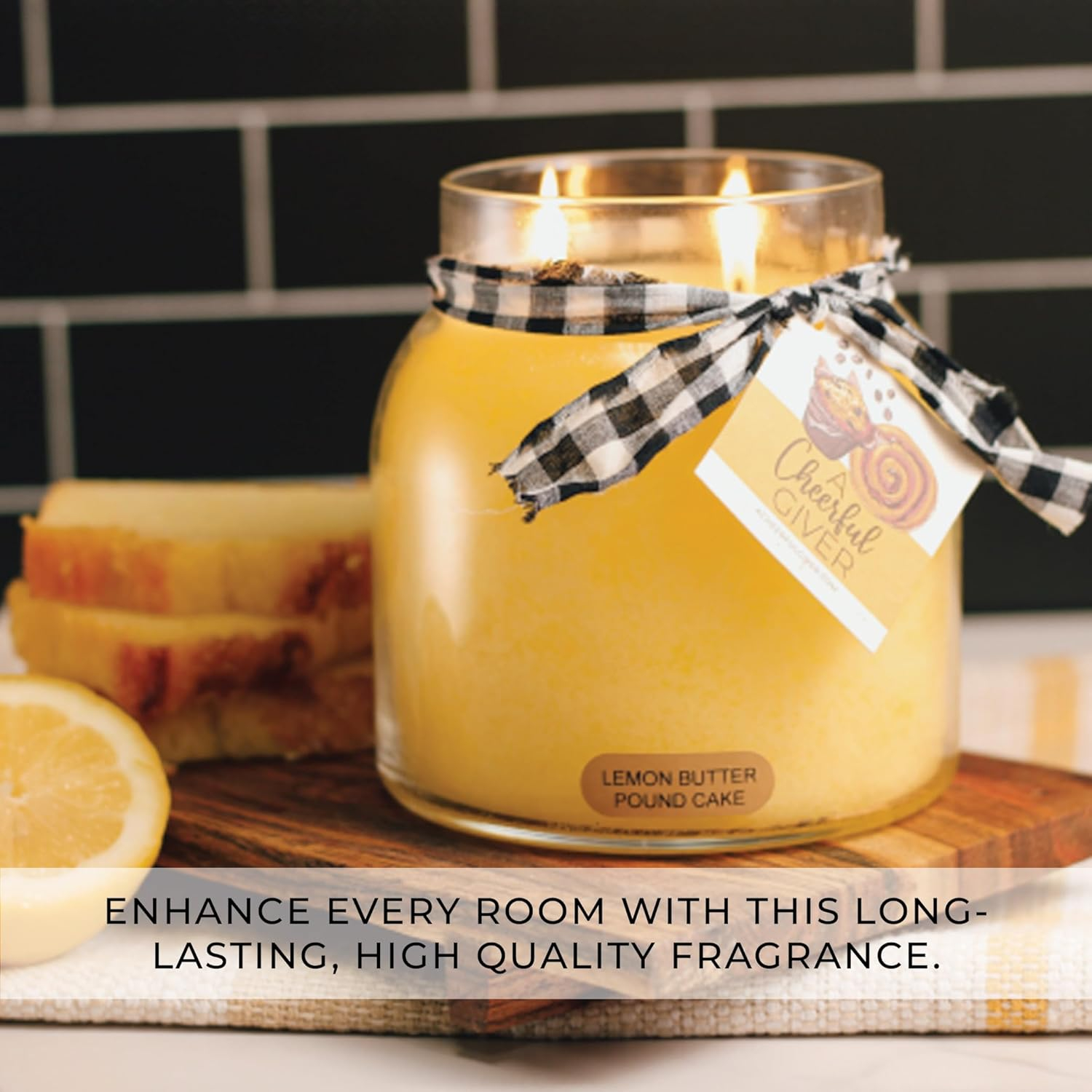 A Cheerful Giver — Lemon Butter Pound Cake - 34oz Papa Scented Candle Jar with Lid - Keepers of the Light - 155 Hours of Burn Time, Gift for Women, Yellow