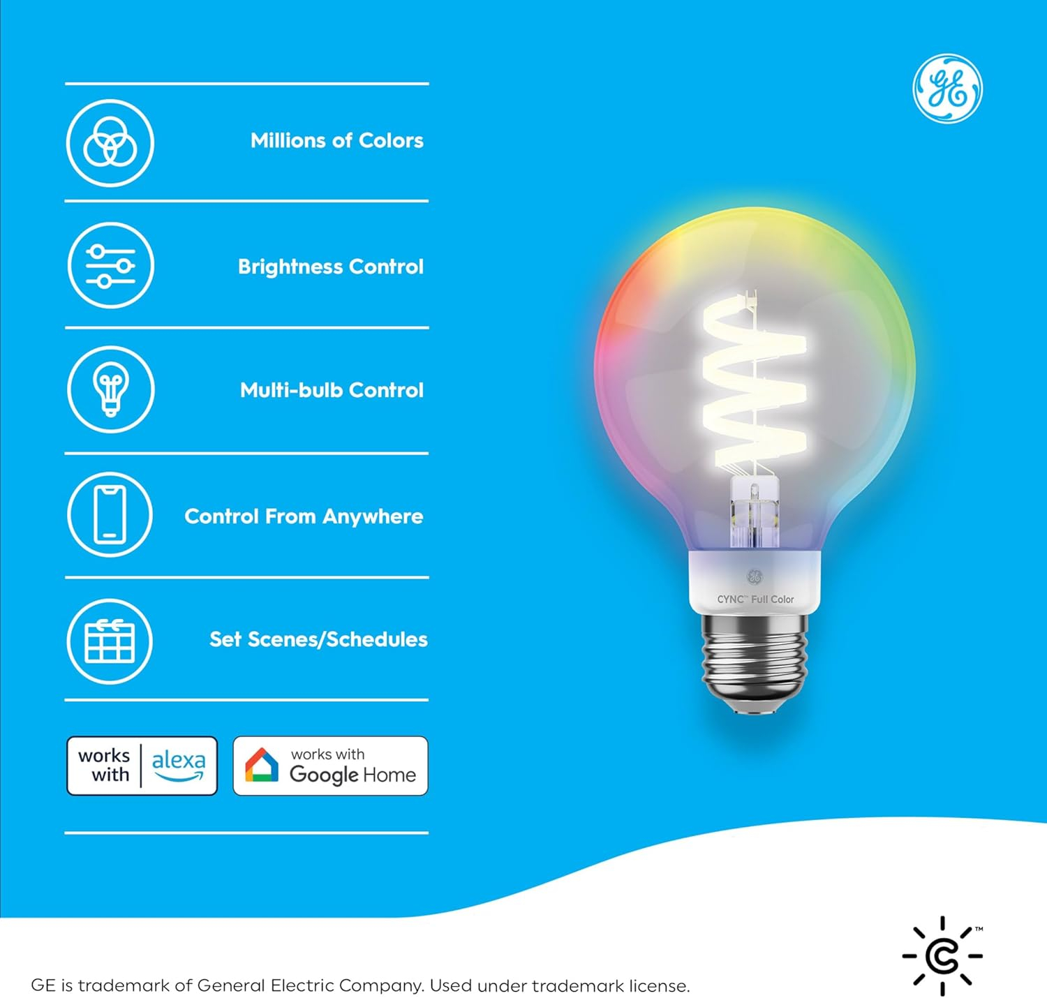 GE CYNC Smart LED Light Bulbs, G25 Globe Bulb, Room Décor Aesthetic, Color Changing Light Bulbs, 60W Equivalent, Works with Amazon Alexa and Google Home (2 Pack)